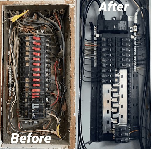Before and after electrical panel replacement by Archvolt Electric